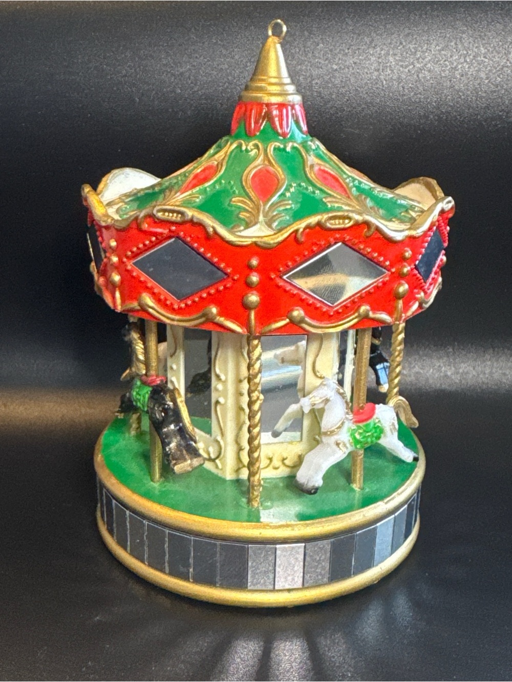 Vintage 1991 NOMA OrnaMotion Carousel Christmas Tree Ornament Mirror Accents